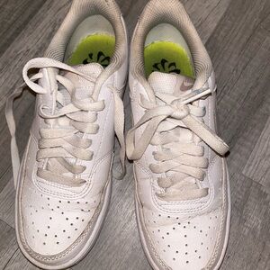 White with pink Nike logo air forces. Girls 5